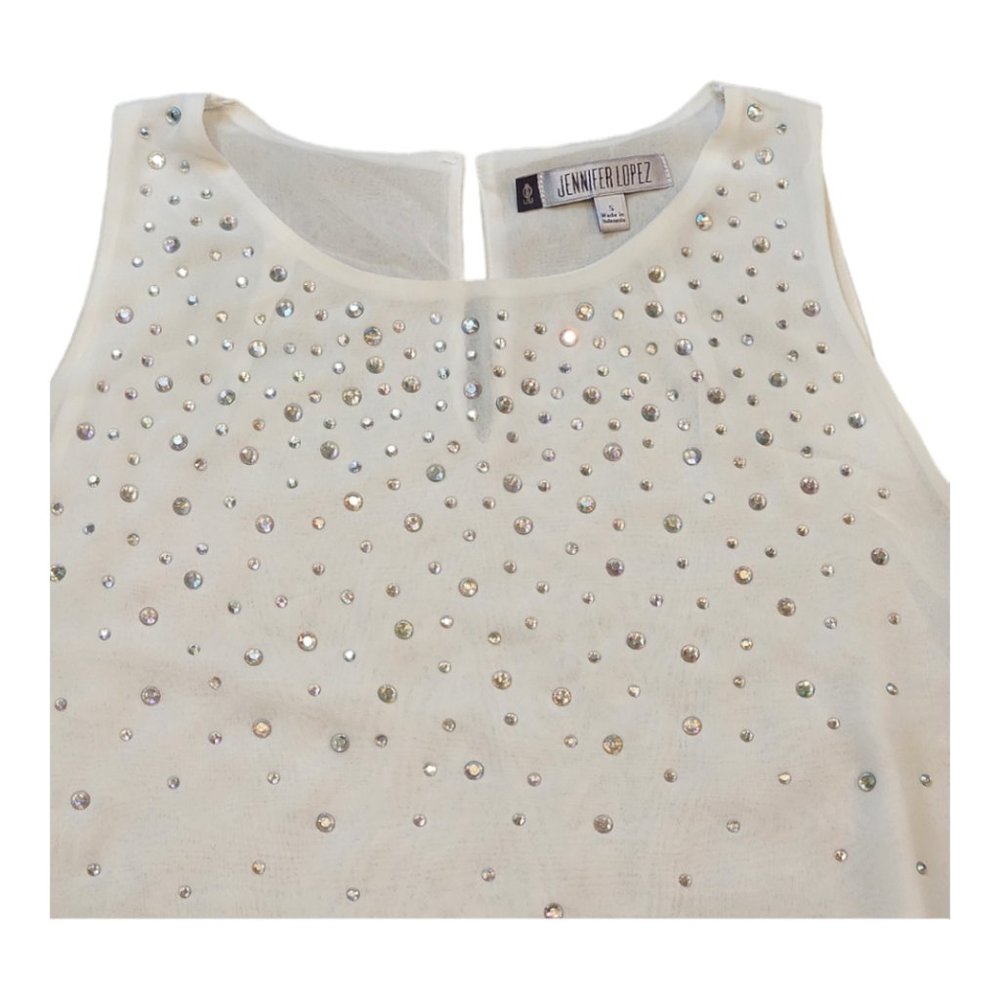 NWT Women's Jennifer Lopez White Blouse w/Rhinestone Accents Size: Small - Picture 7 of 11